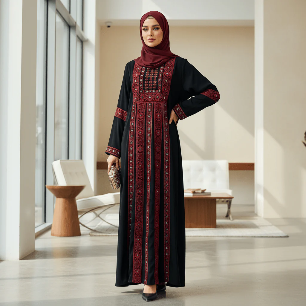 Acetate-like Mesh Tatreez Traditional Palestinian Heritage Abaya  (MA253) - Image 3