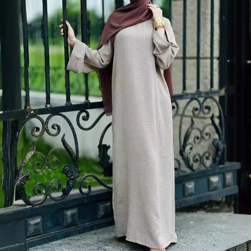 Textured Crepe Abaya | Round Neck Pullover Maxi Dress (MA361) - Image 2