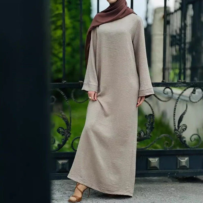 Textured Crepe Abaya | Round Neck Pullover Maxi Dress (MA361) - Image 3