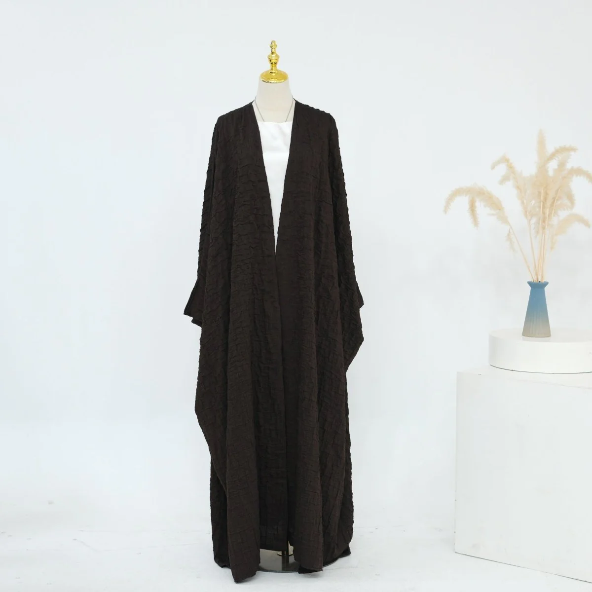 Textured Jacquard Abaya with Batwing Cardigan & Belt(MOA281) - Image 6