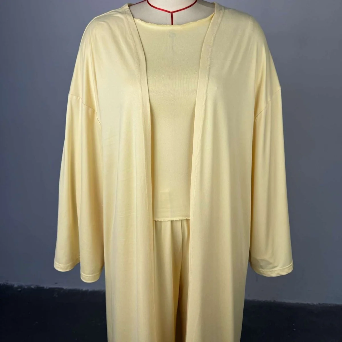 Three-Piece Cape Cardigan Set | Crop Top & Wide-Leg Pants Outfit(MS258) - Image 5