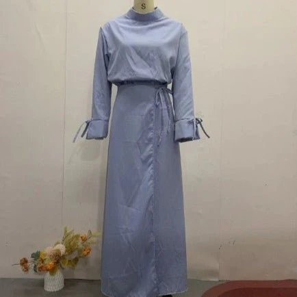 Tie-Cuff Blouse with High-Waist Skirt(MS293) - Image 5