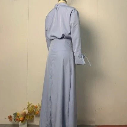 Tie-Cuff Blouse with High-Waist Skirt(MS293) - Image 6