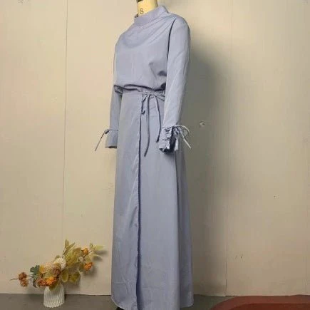 Tie-Cuff Blouse with High-Waist Skirt(MS293) - Image 7