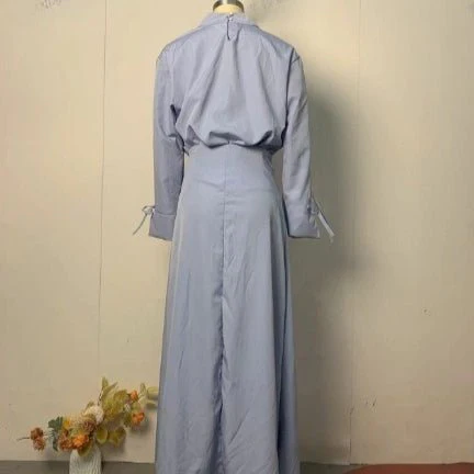 Tie-Cuff Blouse with High-Waist Skirt(MS293) - Image 8