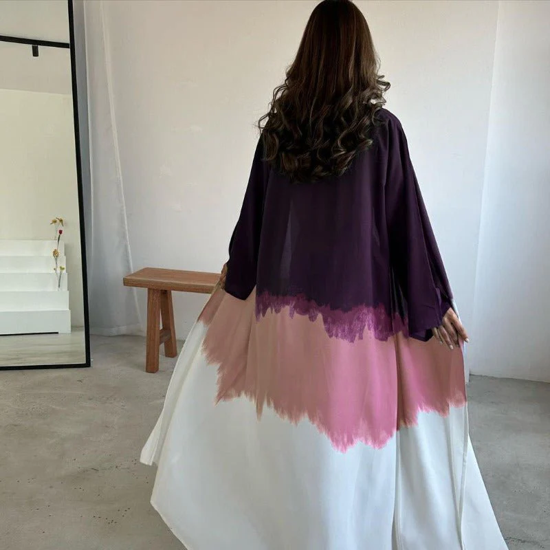 Tie-Dye Cape Cardigan Dress Abaya | Gradient Open Front Kimono Cover(MOA221) - Image 11