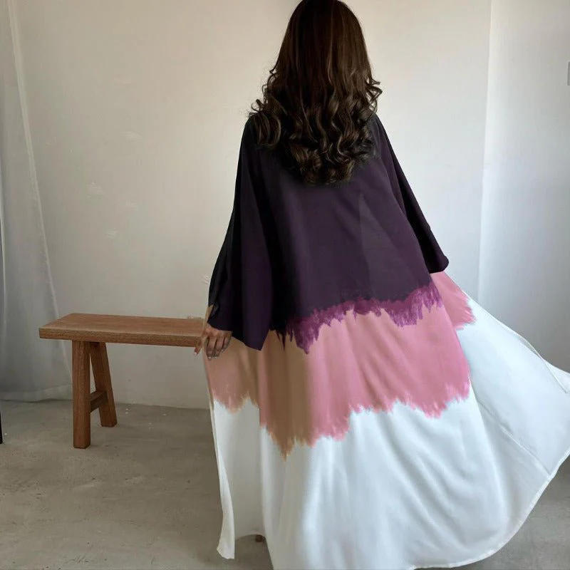 Tie-Dye Cape Cardigan Dress Abaya | Gradient Open Front Kimono Cover(MOA221) - Image 12