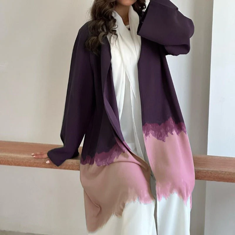 Tie-Dye Cape Cardigan Dress Abaya | Gradient Open Front Kimono Cover(MOA221) - Image 13