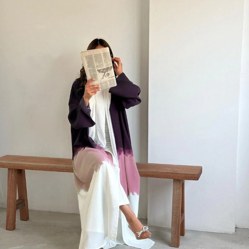 Tie-Dye Cape Cardigan Dress Abaya | Gradient Open Front Kimono Cover(MOA221) - Image 14