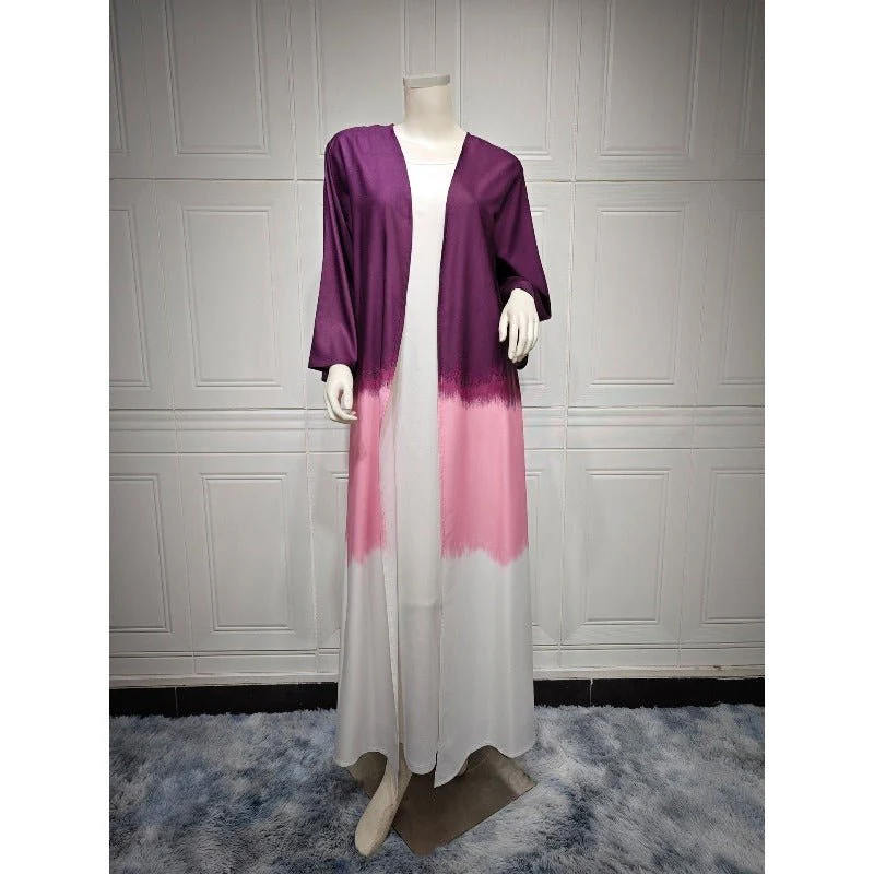 Tie-Dye Cape Cardigan Dress Abaya | Gradient Open Front Kimono Cover(MOA221) - Image 15