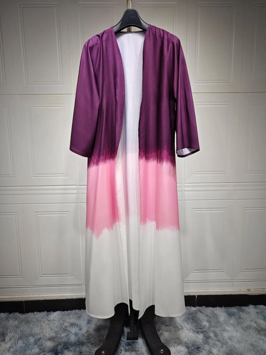 Tie-Dye Cape Cardigan Dress Abaya | Gradient Open Front Kimono Cover(MOA221) - Image 17