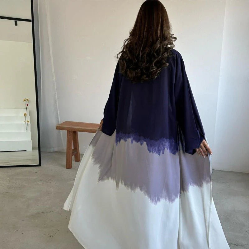 Tie-Dye Cape Cardigan Dress Abaya | Gradient Open Front Kimono Cover(MOA221) - Image 2