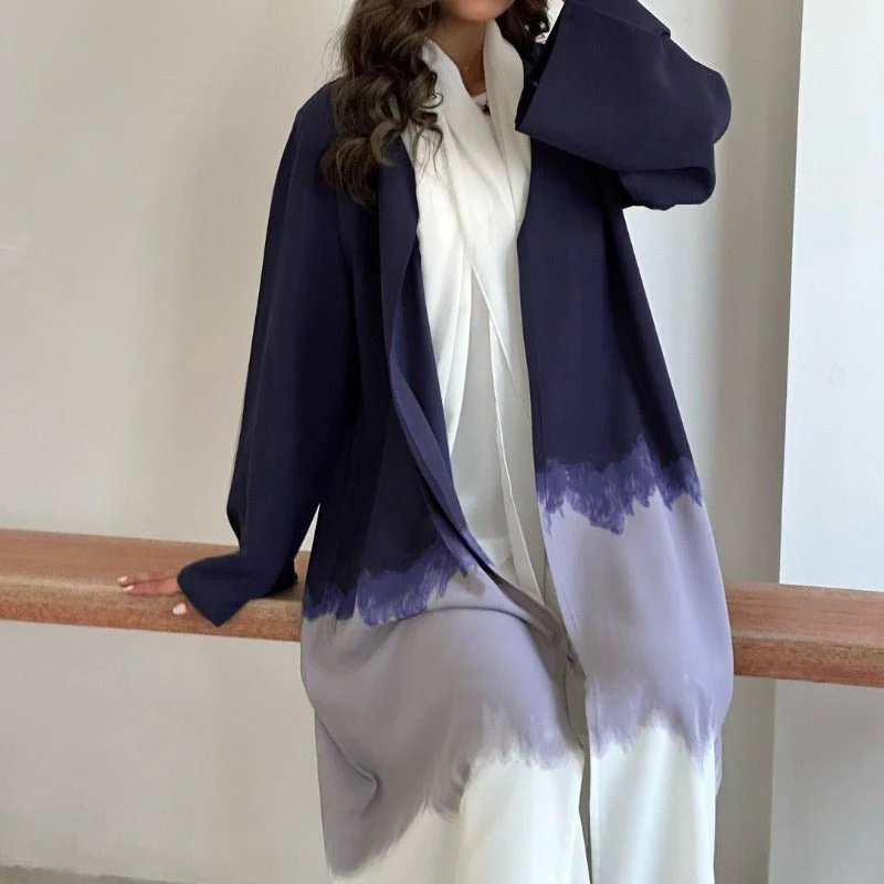 Tie-Dye Cape Cardigan Dress Abaya | Gradient Open Front Kimono Cover(MOA221) - Image 3