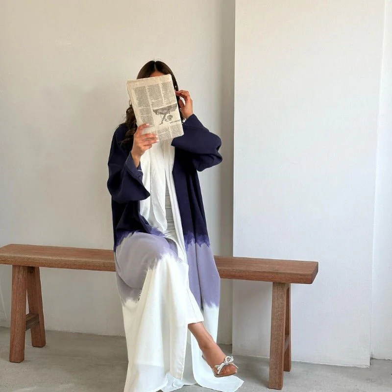 Tie-Dye Cape Cardigan Dress Abaya | Gradient Open Front Kimono Cover(MOA221) - Image 4