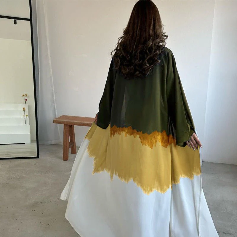 Tie-Dye Cape Cardigan Dress Abaya | Gradient Open Front Kimono Cover(MOA221) - Image 6