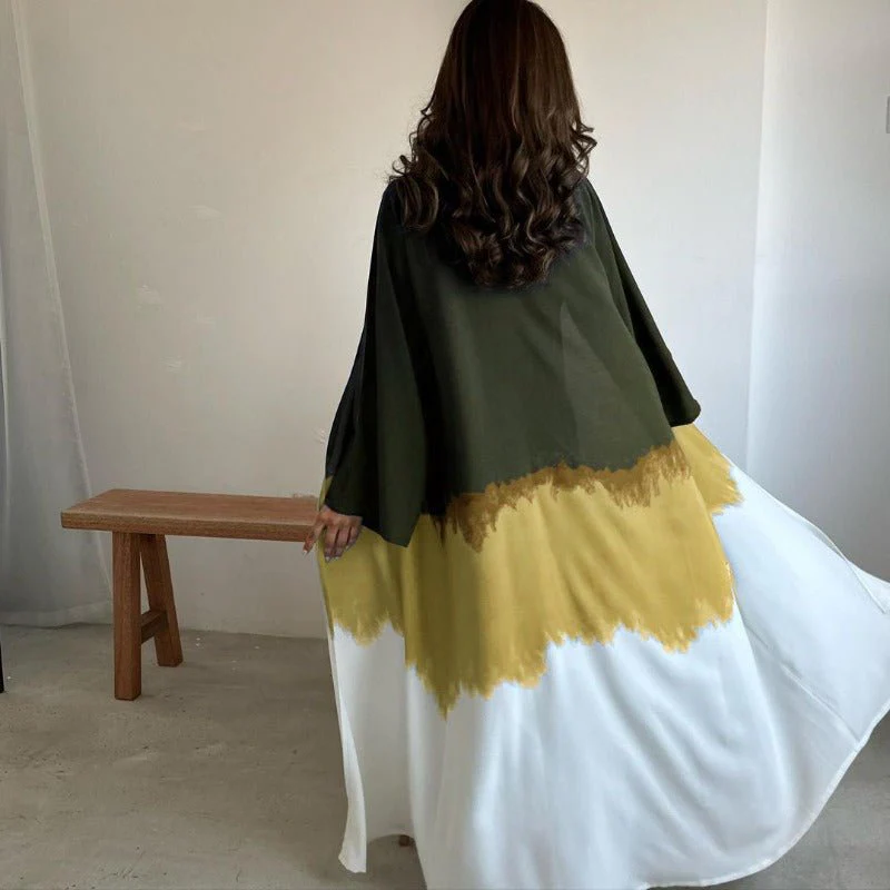 Tie-Dye Cape Cardigan Dress Abaya | Gradient Open Front Kimono Cover(MOA221) - Image 7