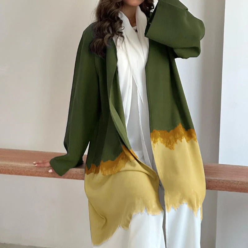 Tie-Dye Cape Cardigan Dress Abaya | Gradient Open Front Kimono Cover(MOA221) - Image 8