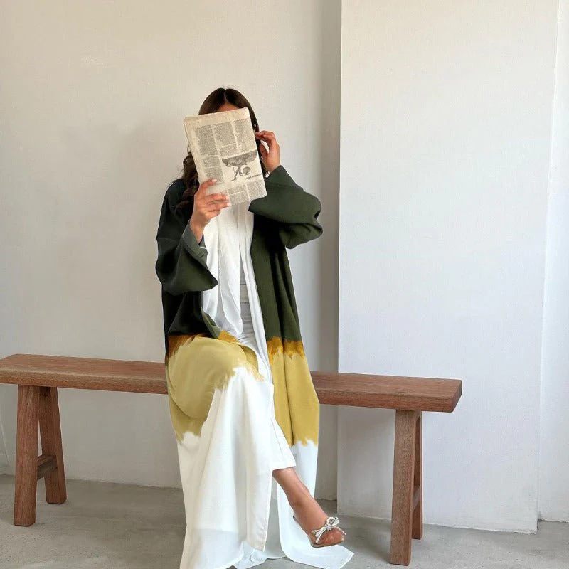 Tie-Dye Cape Cardigan Dress Abaya | Gradient Open Front Kimono Cover(MOA221) - Image 9