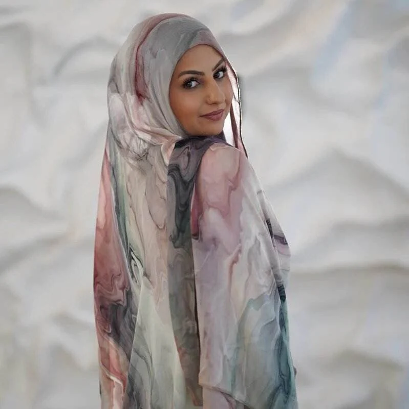 Tie-Dye Watercolor Print Satin Hijab Scarf(MH212) - Image 2