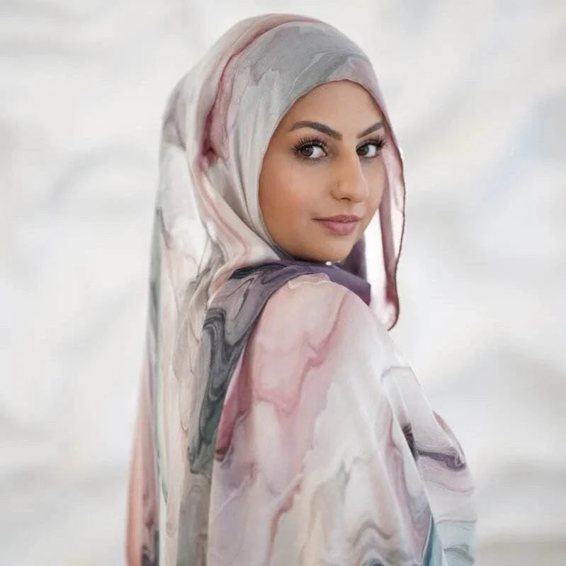 Tie-Dye Watercolor Print Satin Hijab Scarf(MH212) - Image 3