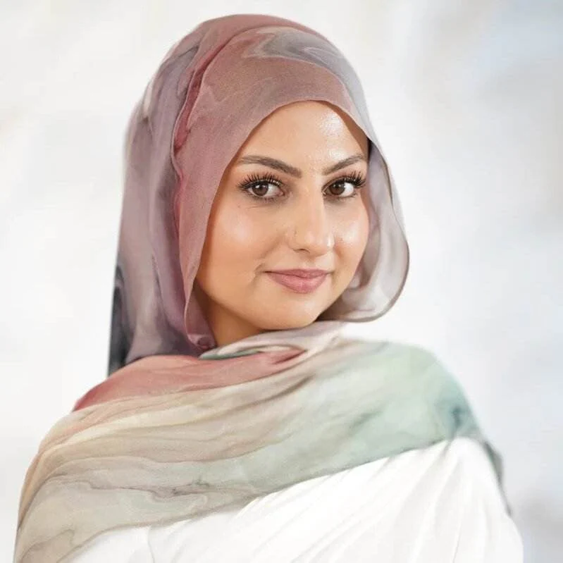 Tie-Dye Watercolor Print Satin Hijab Scarf(MH212) - Image 4