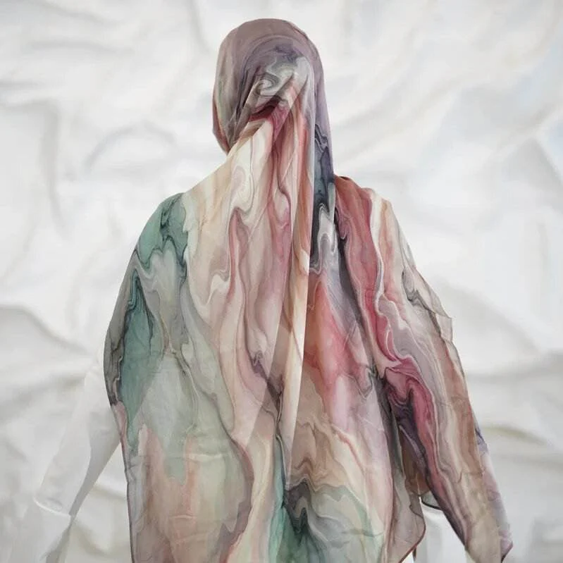 Tie-Dye Watercolor Print Satin Hijab Scarf(MH212) - Image 5