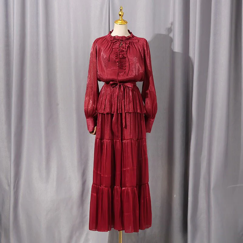 Tiered Ruffle Maxi Dress with Fitted Waist(MS359) - Image 3