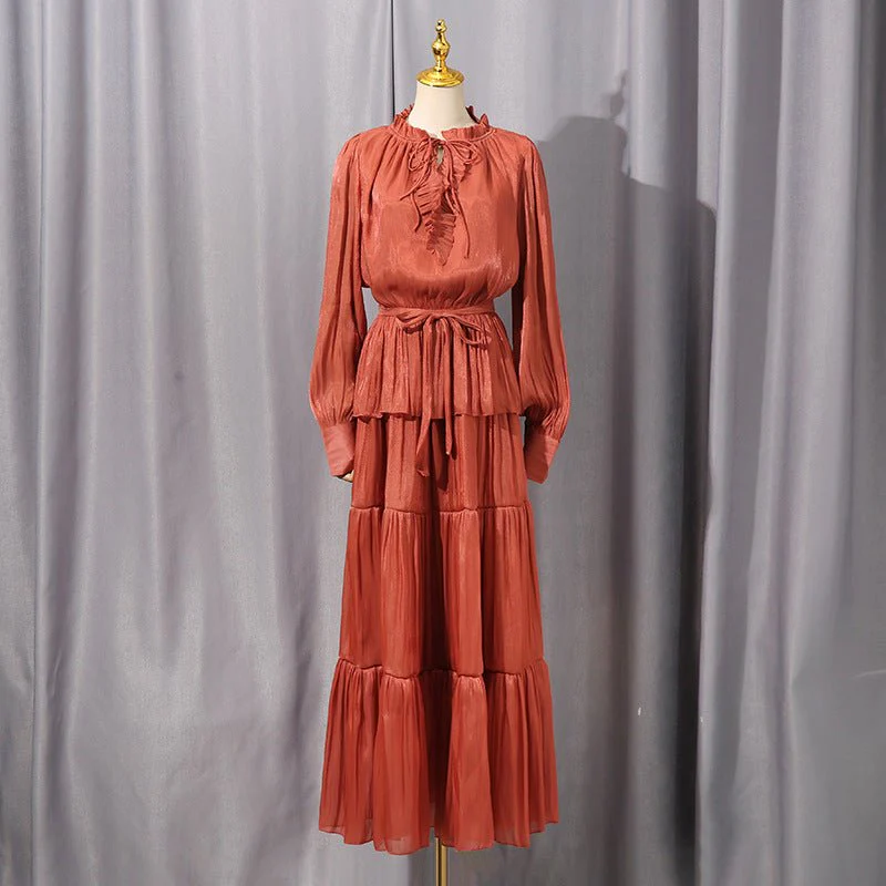Tiered Ruffle Maxi Dress with Fitted Waist(MS359) - Image 5