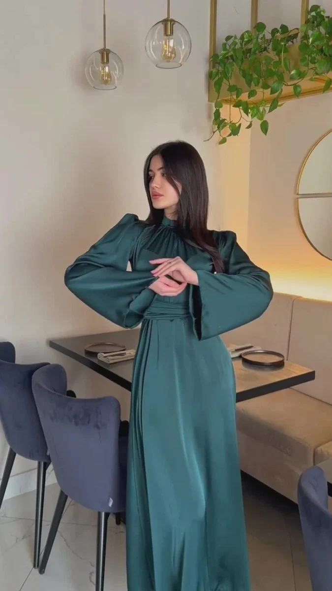Timeless Waist-Defining Satin Princess Evening Gown Abaya(MA205) - Image 12