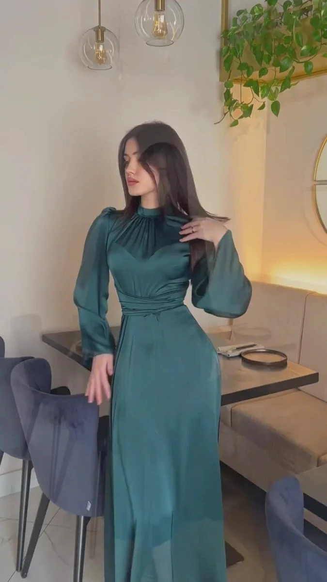 Timeless Waist-Defining Satin Princess Evening Gown Abaya(MA205) - Image 13