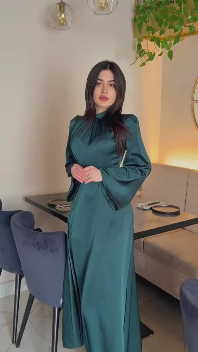 Timeless Waist-Defining Satin Princess Evening Gown Abaya(MA205) - Image 14