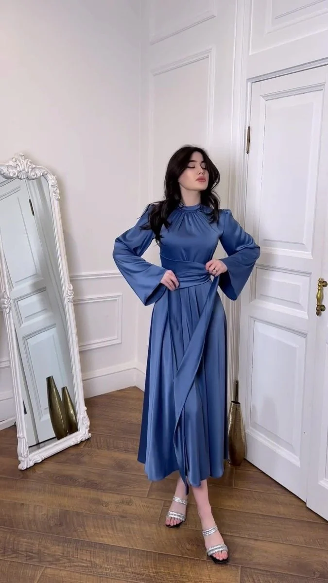 Timeless Waist-Defining Satin Princess Evening Gown Abaya(MA205) - Image 15