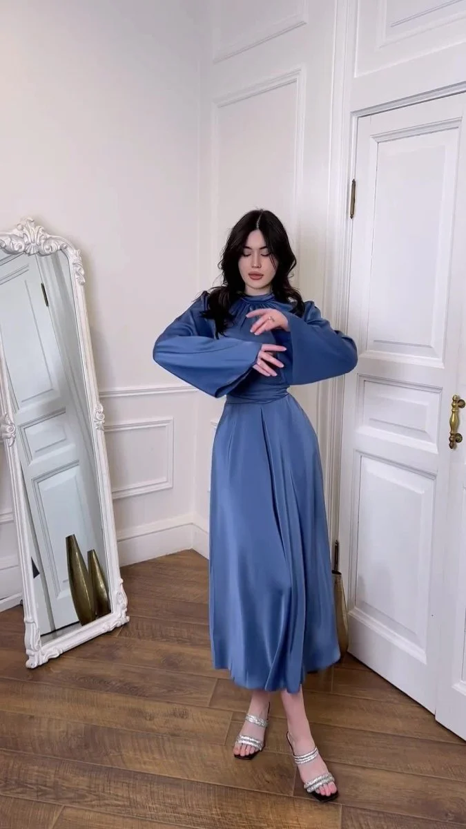 Timeless Waist-Defining Satin Princess Evening Gown Abaya(MA205) - Image 16