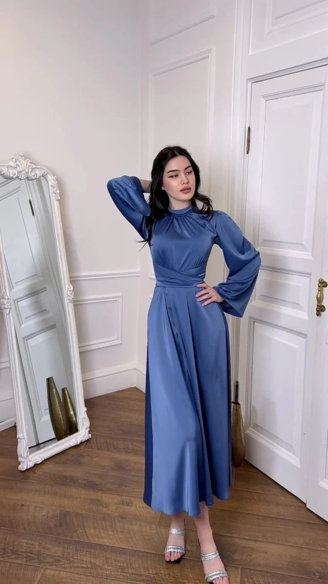 Timeless Waist-Defining Satin Princess Evening Gown Abaya(MA205) - Image 17
