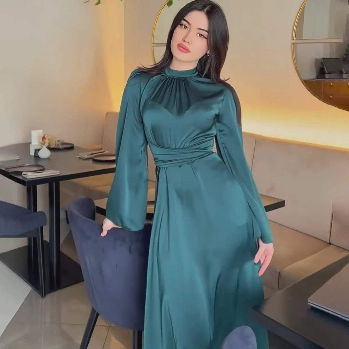 Timeless Waist-Defining Satin Princess Evening Gown Abaya(MA205) - Image 2