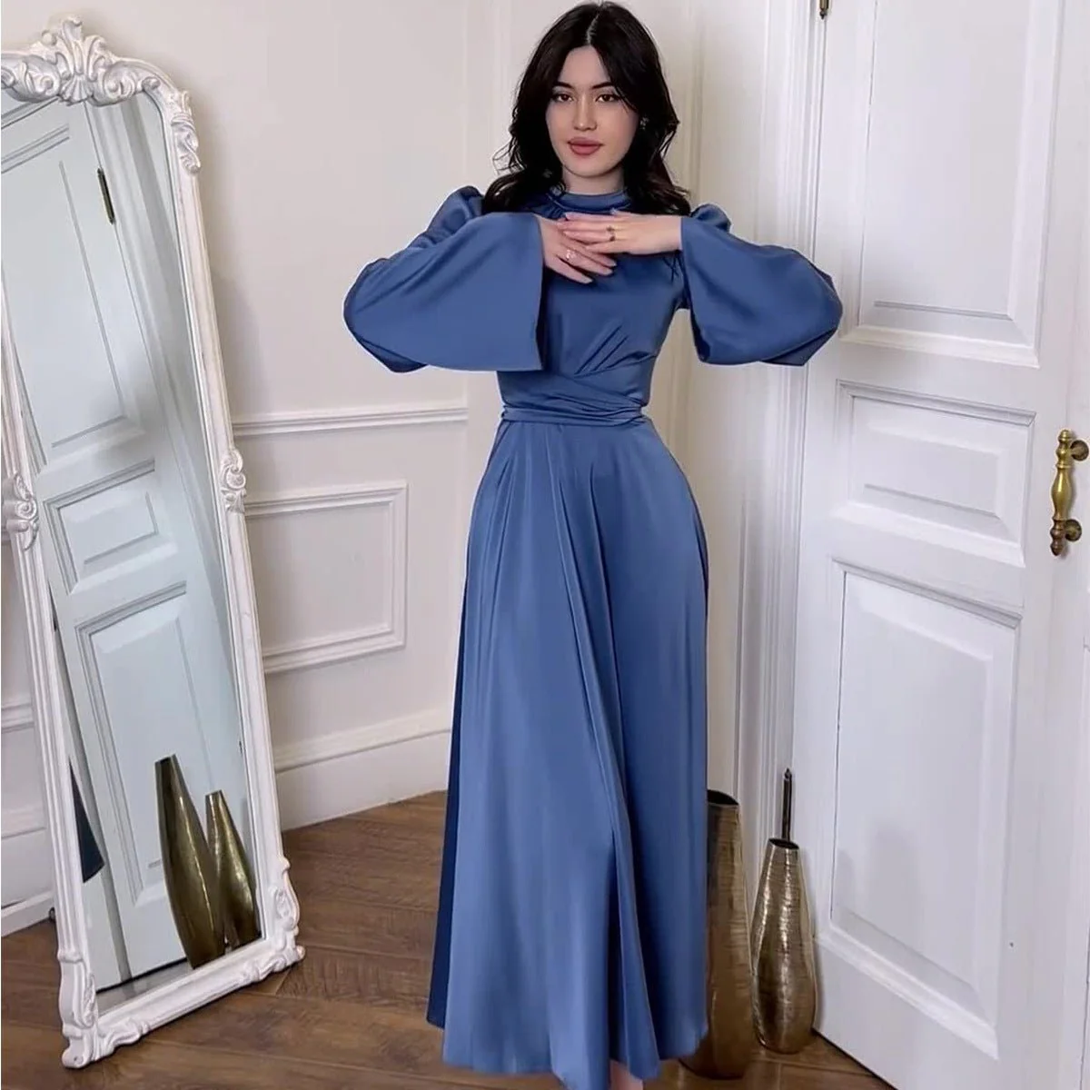 Timeless Waist-Defining Satin Princess Evening Gown Abaya(MA205) - Image 3
