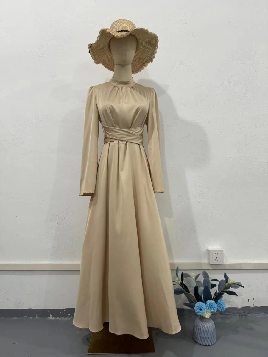 Timeless Waist-Defining Satin Princess Evening Gown Abaya(MA205) - Image 5