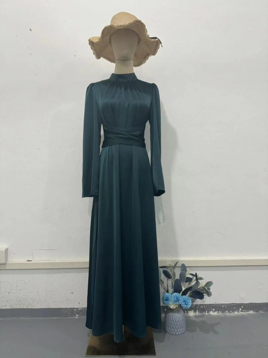 Timeless Waist-Defining Satin Princess Evening Gown Abaya(MA205) - Image 6