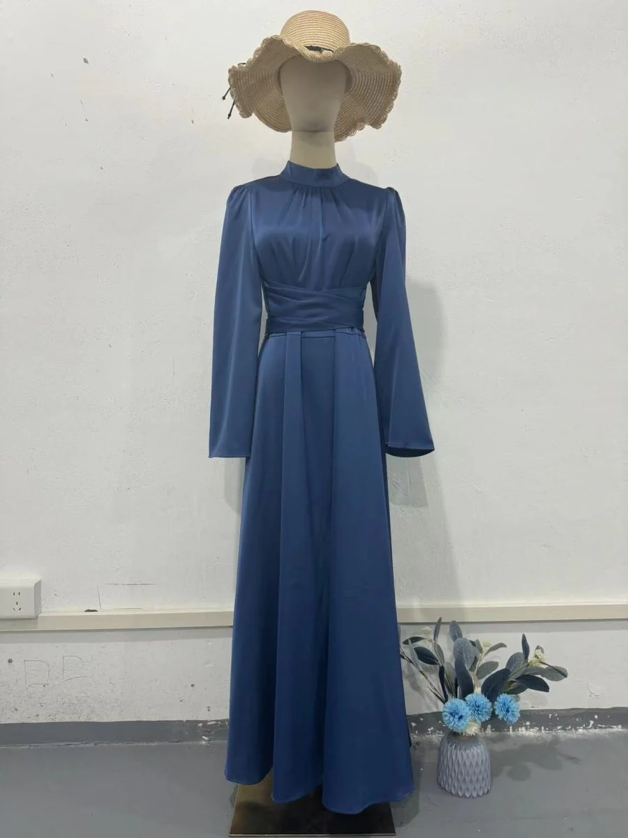 Timeless Waist-Defining Satin Princess Evening Gown Abaya(MA205) - Image 7