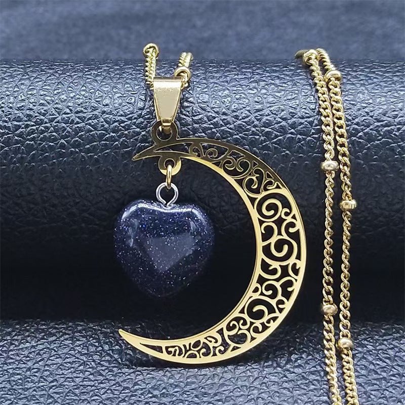 Titanium Steel Moon Heart Shape Luxury Necklace （MAC227） - Image 2
