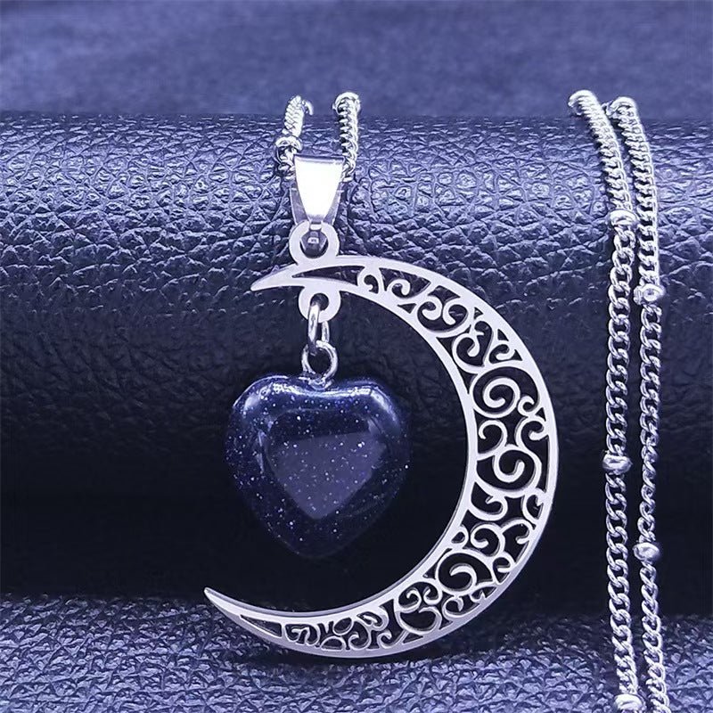 Titanium Steel Moon Heart Shape Luxury Necklace （MAC227） - Image 3