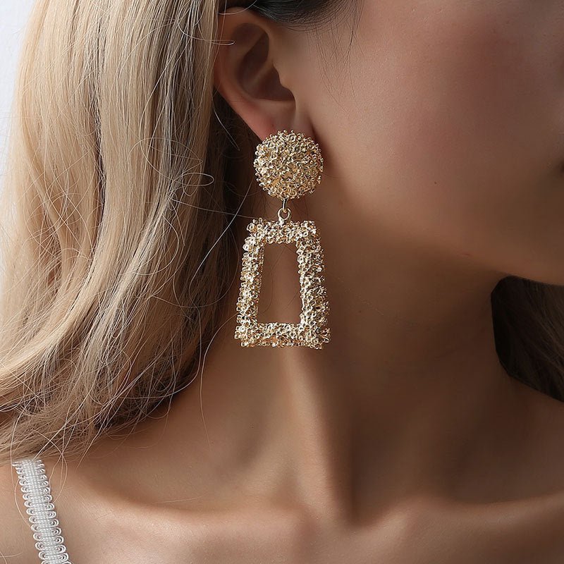 Trapezoid Dangle Earrings with Carved Texture (MAC322) - Image 2