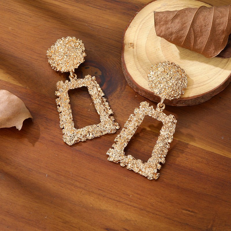 Trapezoid Dangle Earrings with Carved Texture (MAC322) - Image 4