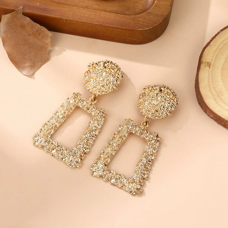 Trapezoid Dangle Earrings with Carved Texture (MAC322) - Image 5