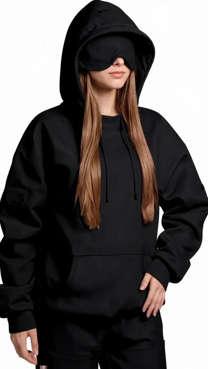 Travel Mode Eye Mask Hoodie | Oversized Pullover with Built-In Sleep Mask(MS209) - Image 11