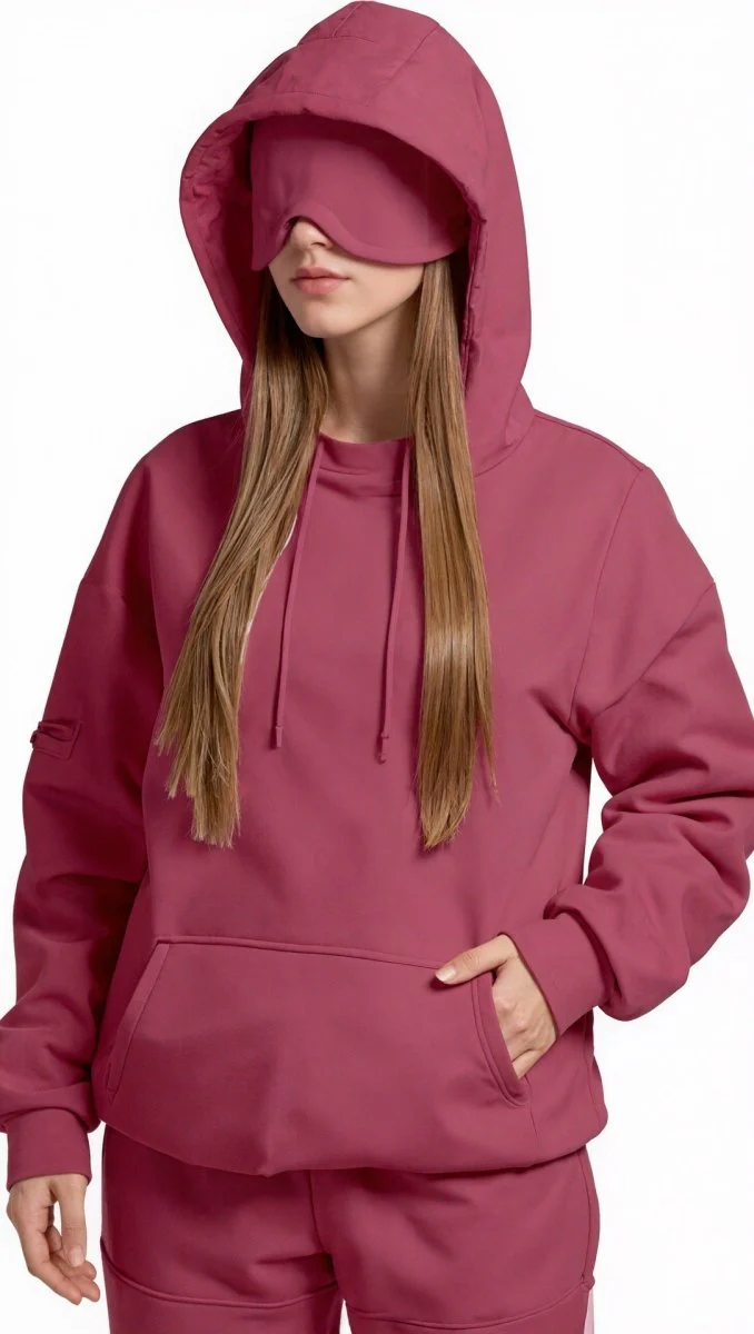 Travel Mode Eye Mask Hoodie | Oversized Pullover with Built-In Sleep Mask(MS209) - Image 15
