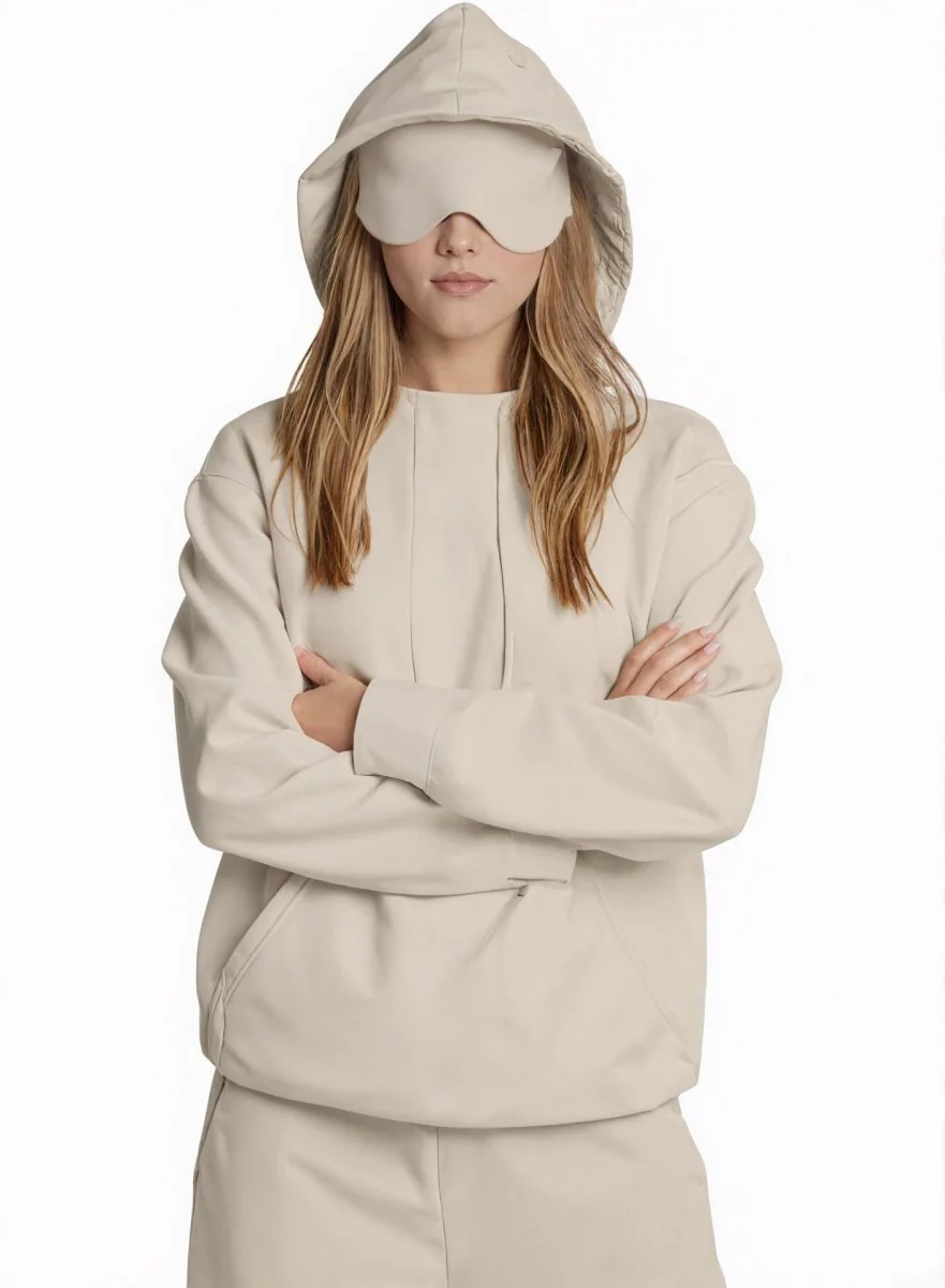 Travel Mode Eye Mask Hoodie | Oversized Pullover with Built-In Sleep Mask(MS209) - Image 17