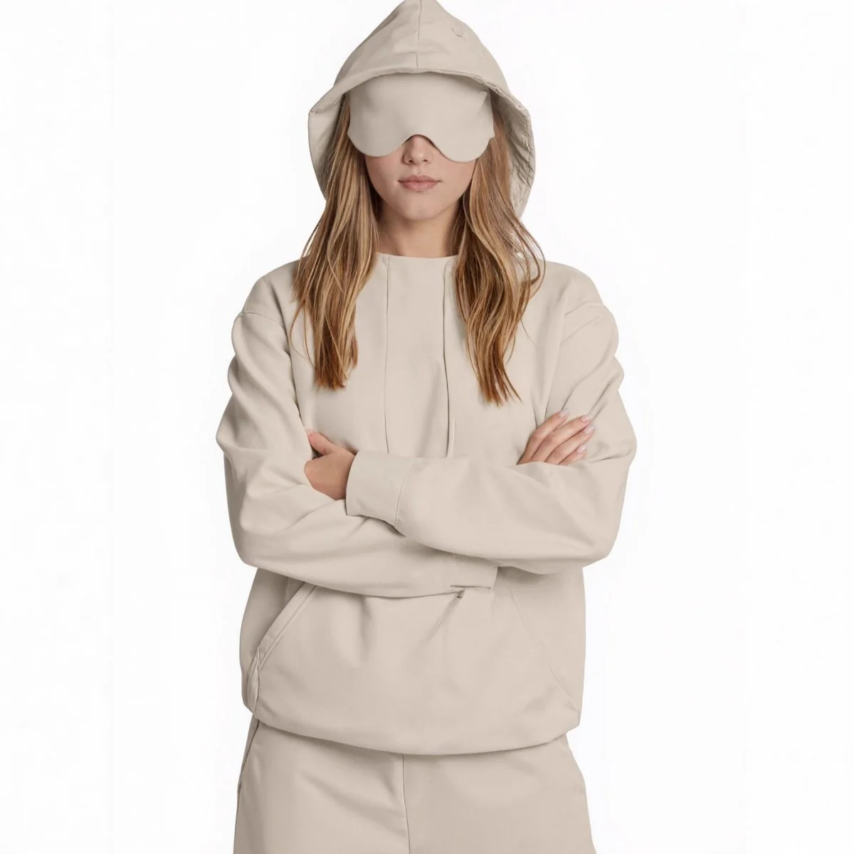 Travel Mode Eye Mask Hoodie | Oversized Pullover with Built-In Sleep Mask(MS209) - Image 4