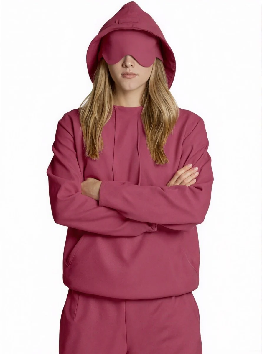 Travel Mode Eye Mask Hoodie | Oversized Pullover with Built-In Sleep Mask(MS209) - Image 7