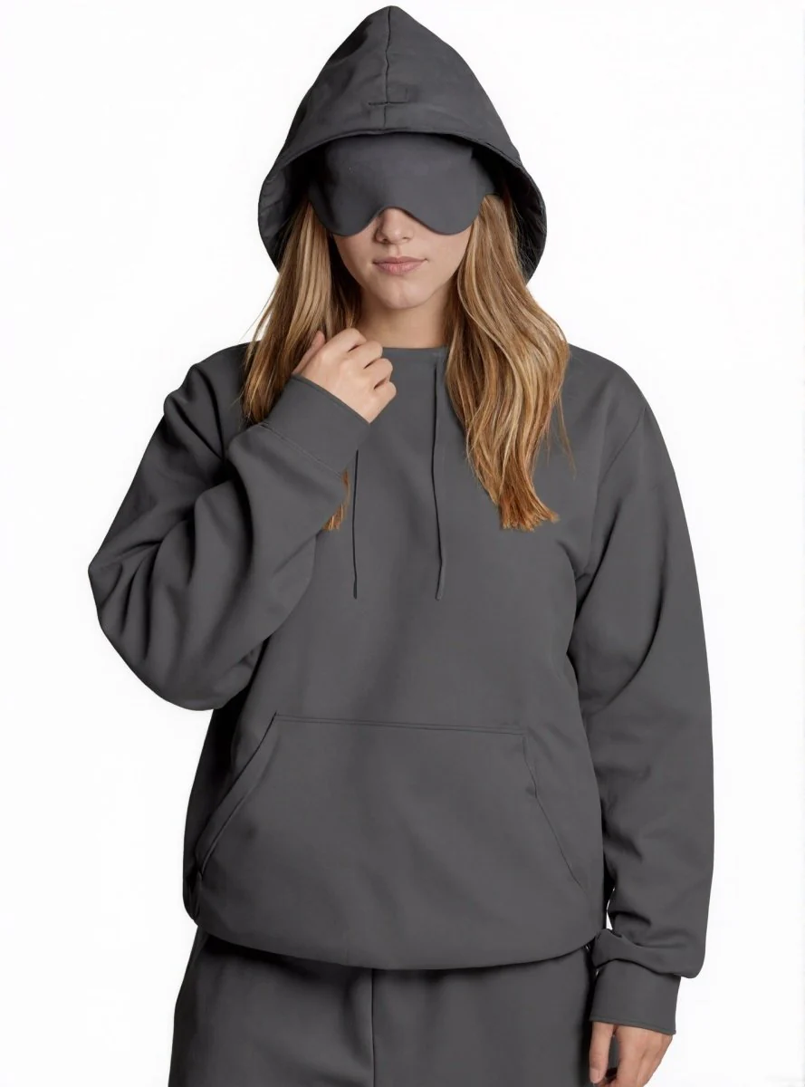 Travel Mode Eye Mask Hoodie | Oversized Pullover with Built-In Sleep Mask(MS209) - Image 8